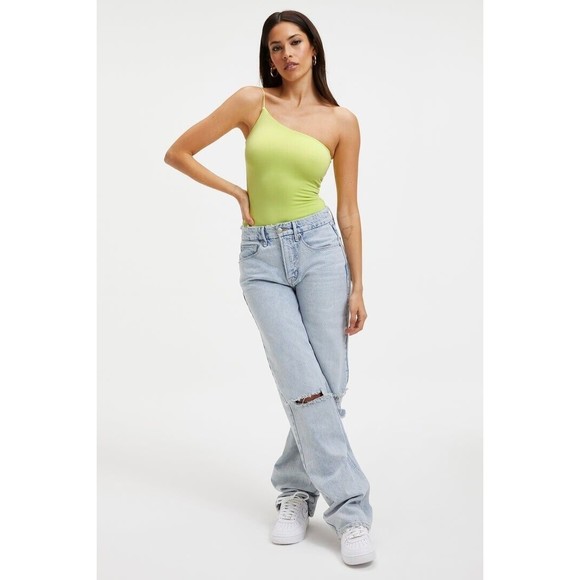 Good American Good Touch One Shoulder Bodysuit Size 6 Color Key Lime001 NWT - Picture 2 of 11